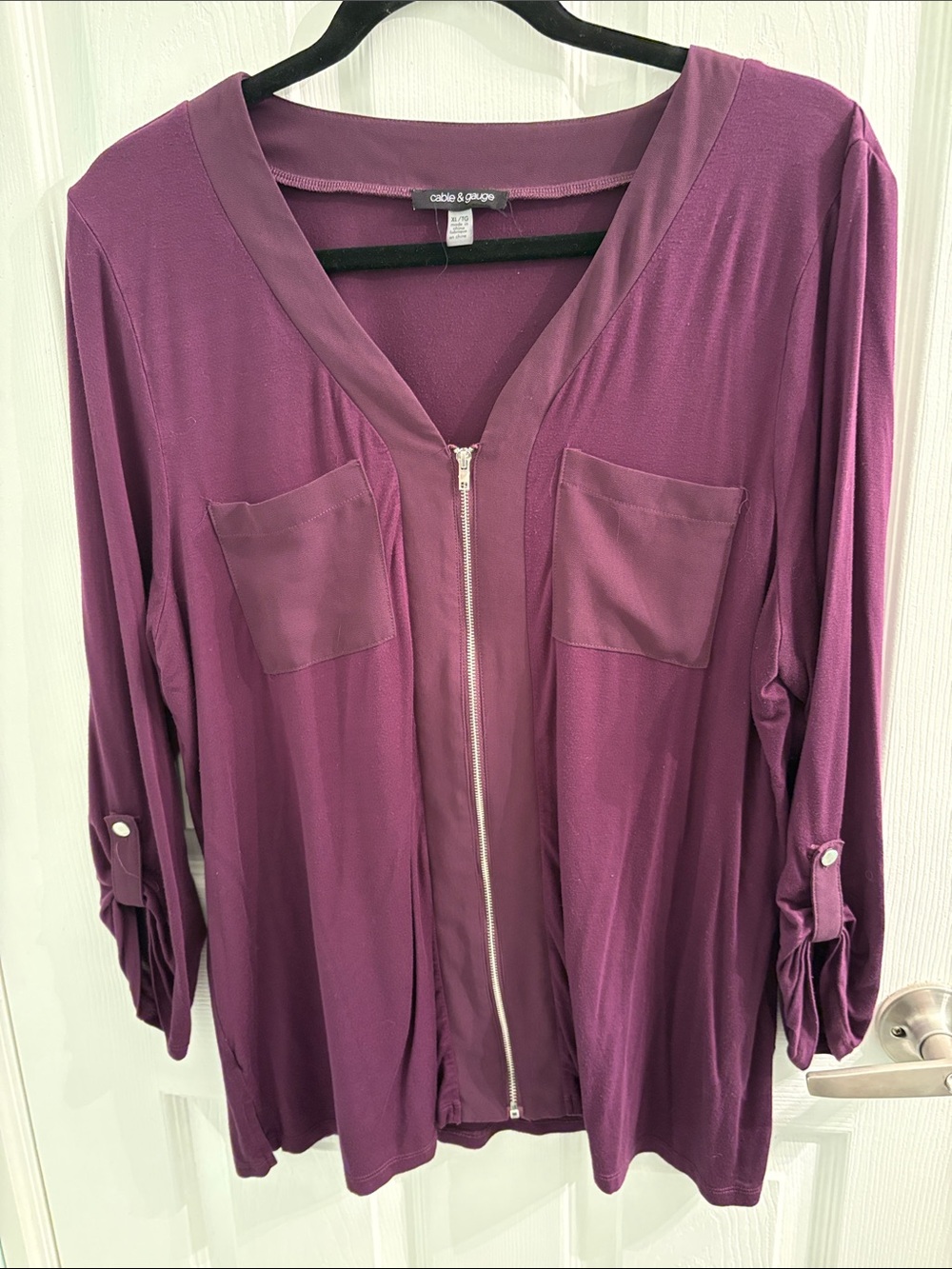 Cable & Gauge Plum Zip-Front Blouse